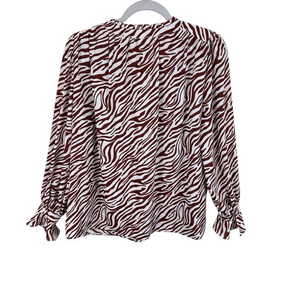 89th & Madison NWT Brown White Zebra Long Sleeve Lightweight Blouse Size M - Picture 2 of 7